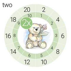 Math multiplication circle with teddy bear, vector illustration