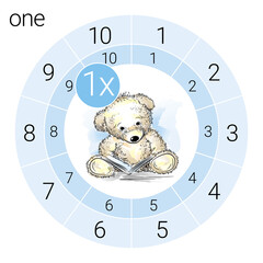 Math multiplication circle with teddy bear, vector illustration
