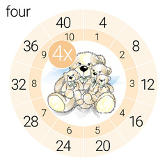 Math multiplication circle with teddy bear, vector illustration