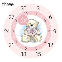 Math multiplication circle with teddy bear, vector illustration