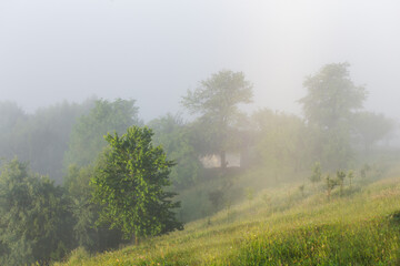 Obraz na płótnie Canvas Summer sunrise in the Transylvanian village