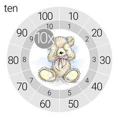 Math multiplication circle with teddy bear, vector illustration