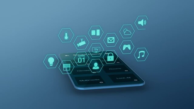 stylized smartphone with a smart home app and a futuristic holographic interface, luma matte for background replacement (3d render)