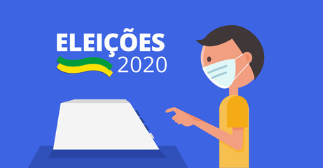 2020 Elections - Brazil young voting queue with protective mask - vector