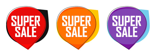 Set Super Sale bubble banners design template, discount tags, app icons, vector illustration