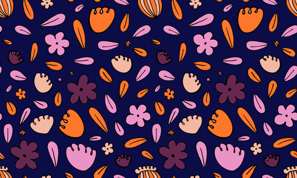 Collection of hand drawn flowers heads. Doodle illustration. Seamless pattern with simple floral elements © Ангелина