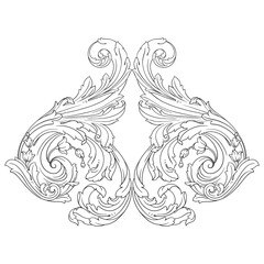 Vintage Ornament Element in baroque style with filigree and floral engrave the best situated for create frame, border, banner. It's hand drawn foliage swirl like victorian or damask design arabesque.
