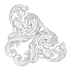 Vintage Ornament Element in baroque style with filigree and floral engrave the best situated for create frame, border, banner. It's hand drawn foliage swirl like victorian or damask design arabesque.