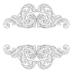 Vintage Ornament Element in baroque style with filigree and floral engrave the best situated for create frame, border, banner. It's hand drawn foliage swirl like victorian or damask design arabesque.