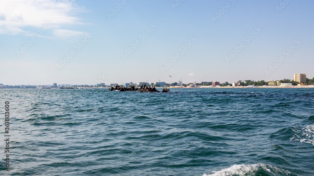 Sticker panoramic shot of the blue ocean in rimini beach italy