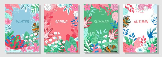 Vector set floral background, Nature background,Four seasons, template, banner, cover, templates, postcard.sic RGB