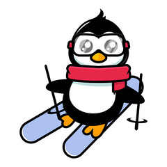 Cute penguin mascot ski theme design illustration