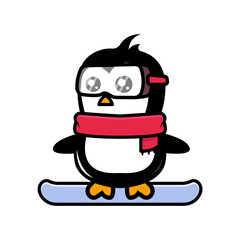 Cute penguin mascot ski theme design illustration