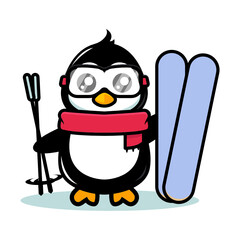 Cute penguin mascot ski theme design illustration