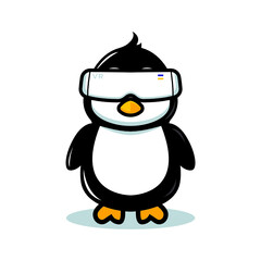 Cute penguin mascot modern technology theme