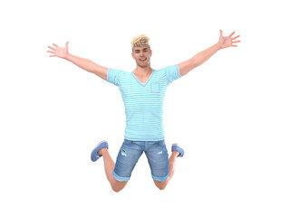 3D Render : The portrait of a  man is jumping in the air with happy feeling