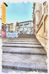Fototapeta na wymiar Burgos. Cityscape. Imitation of oil painting. Illustration