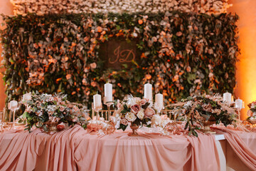 Beautifully romantically decorated table for a special event. Decoration for the celebration