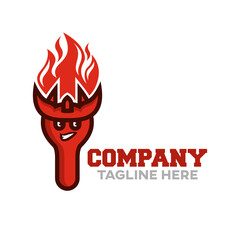 Modern Fork demon mascot logo.Vector illustration.