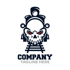 Modern death train and skull logo.Vector illustration.