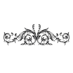 Vintage Ornament Element in baroque style with filigree and floral engrave the best situated for create frame, border, banner. It's hand drawn foliage swirl like victorian or damask design arabesque.