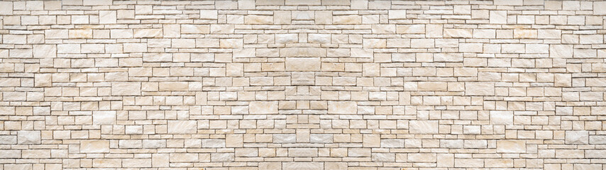 Panorama panoramique de bannière de fond de texture de mur de brique de pierre blanche beige naturel