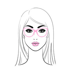 Glamour fashion beauty woman face illustration. Woman's head on a white background. Woman with glasses. Vector illustration.