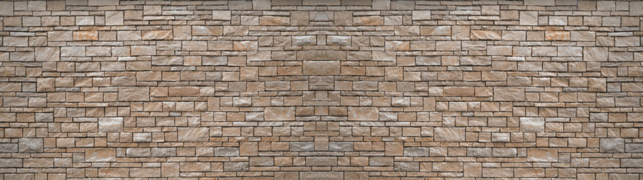 Natural gray grey brown stone brick wall texture background banner panoramic panorama