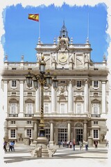 Fototapeta na wymiar Madrid. Royal palace. Imitation of oil painting. Illustration