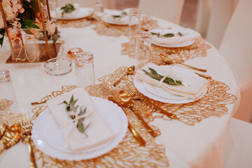 Beautifully romantically decorated table for a special event. Decoration for the celebration