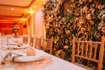 Beautifully romantically decorated table for a special event. Decoration for the celebration