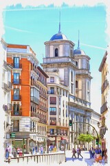 Madrid. Cityscape. Imitation of oil painting. Illustration