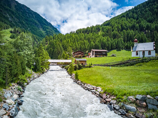 Fototapeta na wymiar Idyllic Oetz Valley in Zwieselstein, Tyrol, Austria.