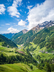 Naklejka na ściany i meble Scenic view over the Passeier Valley above Moos near Rabenstein, South Tyrol, Italy.