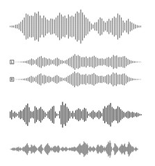 set of audio waveforms or sound waves, speech, noise or music symbol vector illustration