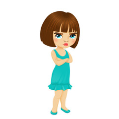 Frowning little girl standing with arms crossed