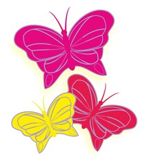 Fototapeta na wymiar Three flying colorful butterflies in summer