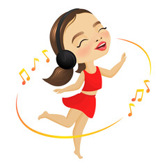 Lovely little girl listening to music on headphones