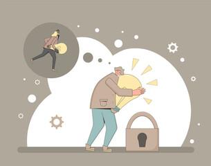 Intellectual property rights. Vectror character with creaive new idea symbol. Plagiarism and infringement of copyright