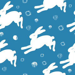 Seamless hand drawn pattern with rabbits.