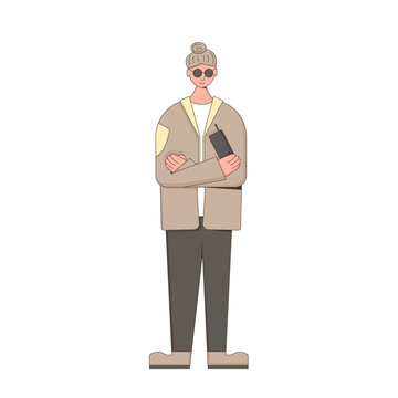Security guard standing isolated on white background. Vector female male character in iniform.