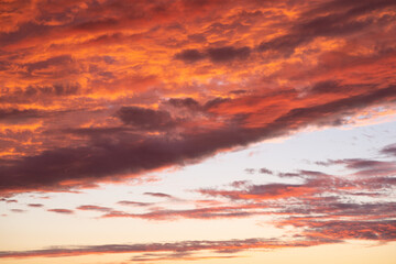 Fototapeta premium Pink clouds close up at sunset in the evening
