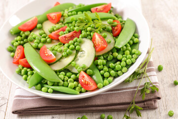 green pea and green bean with cucumber and tomato salad