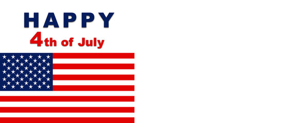USA flag isolated on white background. Illustration. Banner. Happy 4th of July -USA day