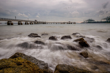 Singapore, Labrador park July 2017 later afternoon at Labrador Jetty with long exposure seascape photo