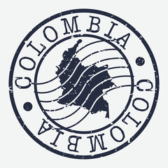 Colombia Stamp Postal. Map Silhouette Seal. Passport Round Design. Vector Icon. Design Retro Travel.