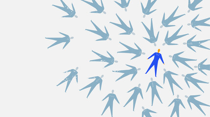 Uomini d'affari volanti nello spazio. Concetto per essere diverso, unico, speciale