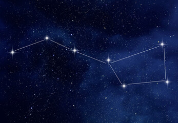 Amazing starry night sky with Ursa Major constellation or the Great Bear and the Big Dipper...