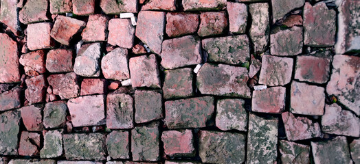 Brick pathway with crooked pieces and uneven texture