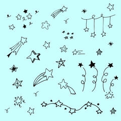 Vector hand drawn stars collection. Doodle set.